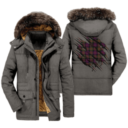 ScotsTee Shop Scottish MacDonald Modern Clan Tartan Scratch Tartan Faux Fur Hooded Parka Jacket