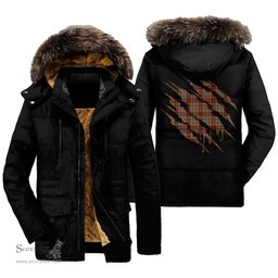 ScotsTee Shop Scottish Innes Ancient Clan Tartan Scratch Tartan Faux Fur Hooded Parka Jacket