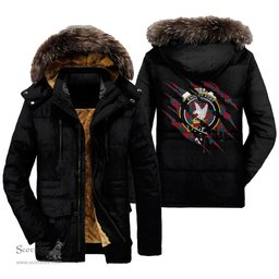 ScotsTee Shop Scottish Lindsay Modern Clan Crest Tartan Scratch Tartan Faux Fur Hooded Parka Jacket