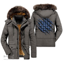 ScotsTee Shop Scottish MacKay Blue Clan Tartan Scratch Tartan Faux Fur Hooded Parka Jacket