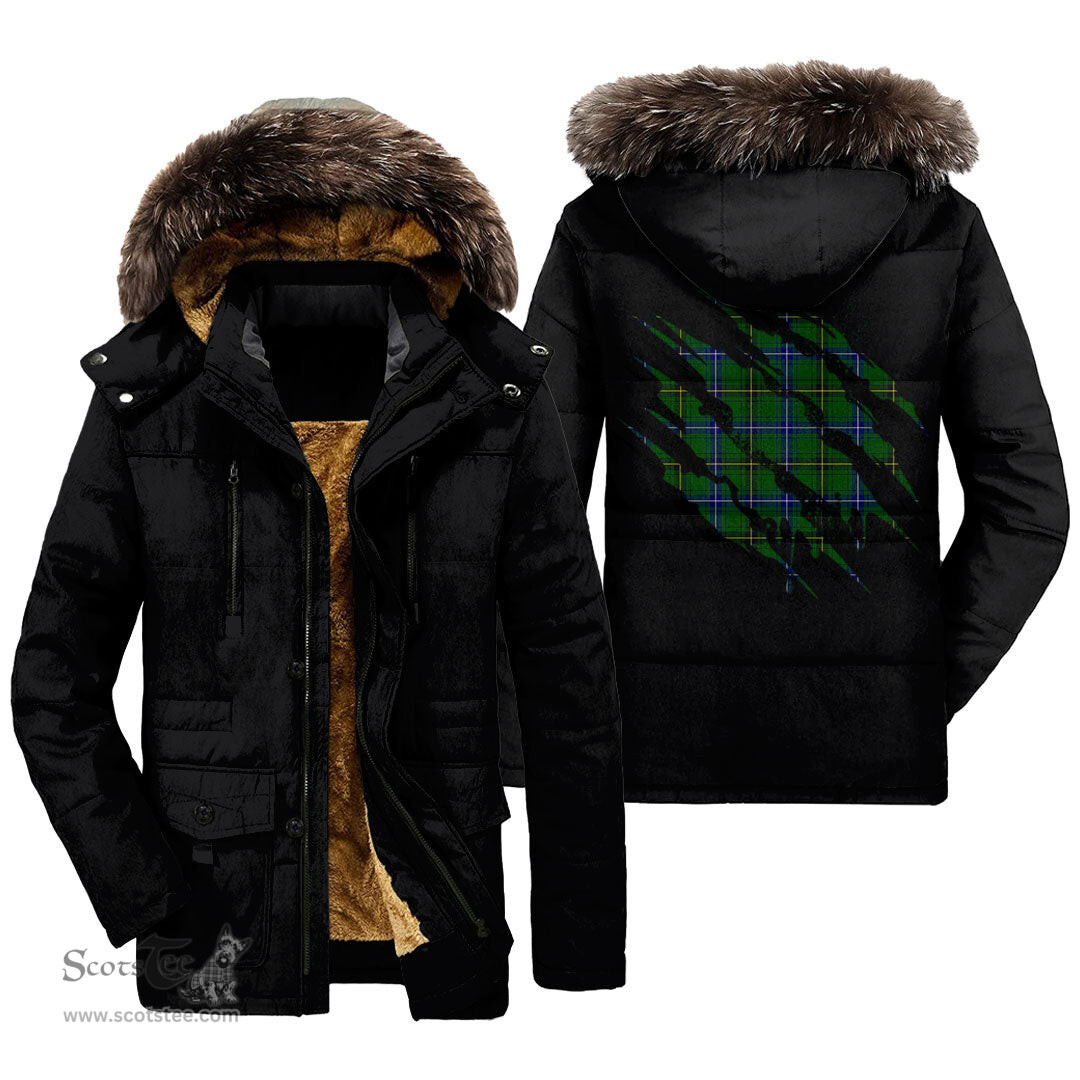 ScotsTee Shop Scottish Henderson Modern Clan Tartan Scratch Tartan Faux Fur Hooded Parka Jacket