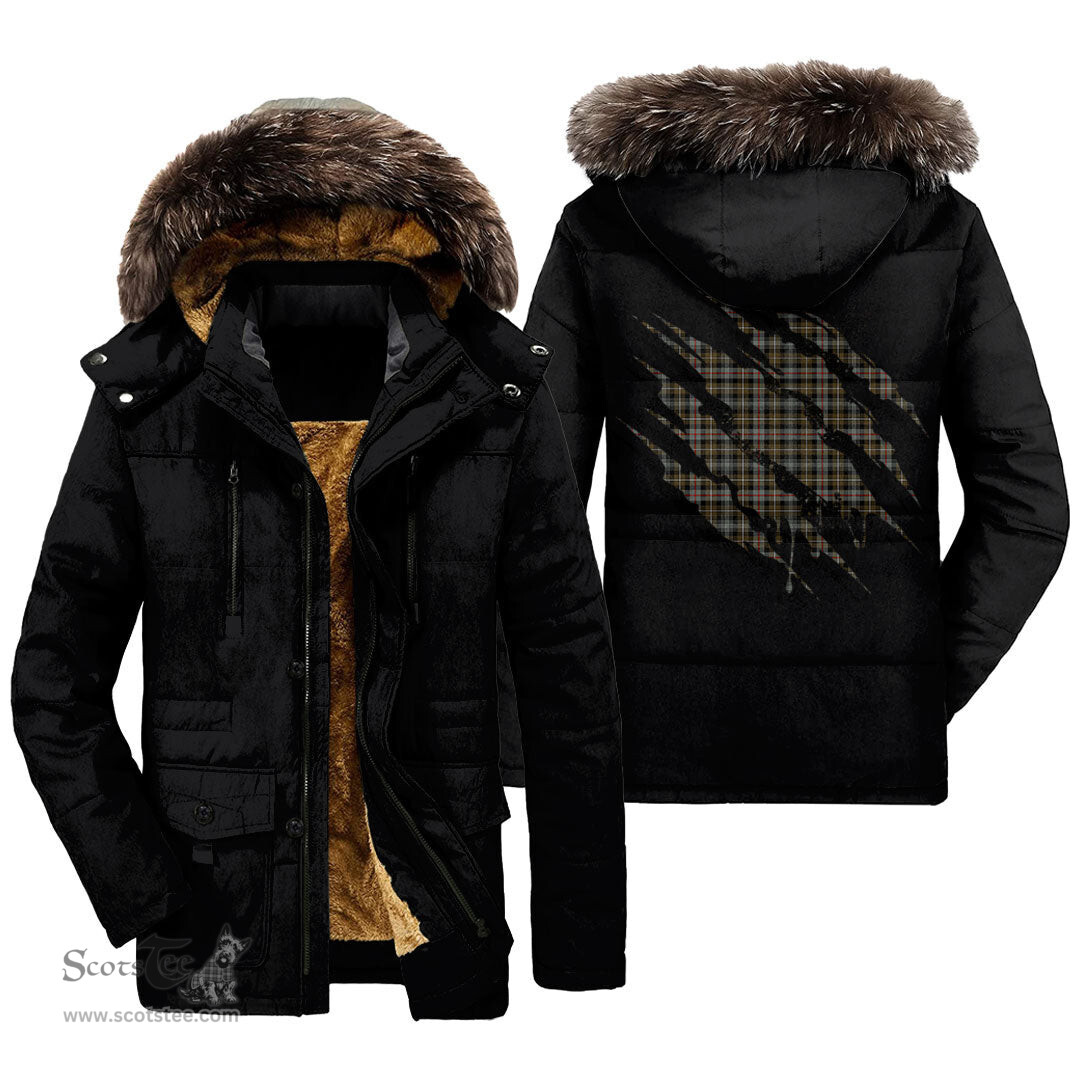 ScotsTee Shop Scottish MacKenzie Weathered Clan Tartan Scratch Tartan Faux Fur Hooded Parka Jacket