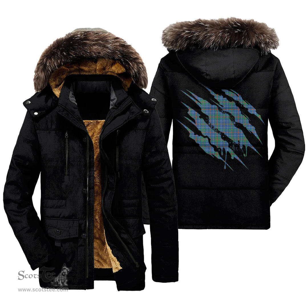 ScotsTee Shop Scottish MacHardy Ancient Clan Tartan Scratch Tartan Faux Fur Hooded Parka Jacket