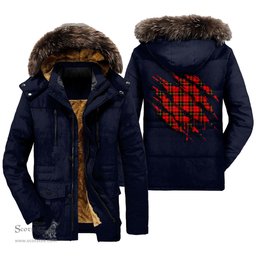ScotsTee Shop Scottish Wallace Hunting Red Clan Tartan Scratch Tartan Faux Fur Hooded Parka Jacket