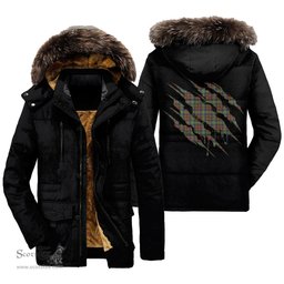 ScotsTee Shop Scottish Shaw Green Modern Clan Tartan Scratch Tartan Faux Fur Hooded Parka Jacket