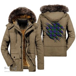 ScotsTee Shop Scottish Strachan Clan Tartan Scratch Tartan Faux Fur Hooded Parka Jacket