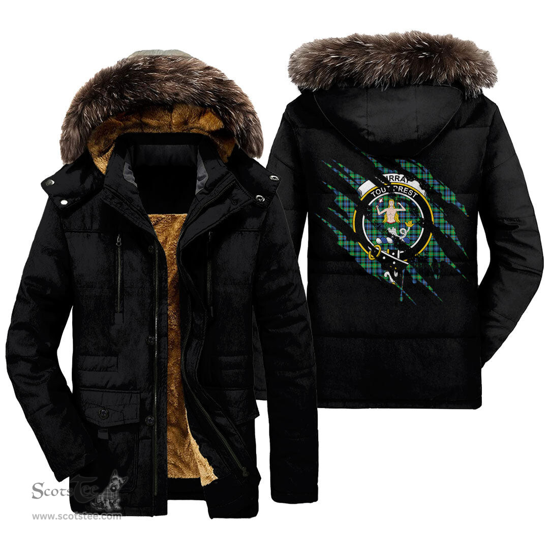 ScotsTee Shop Scottish Murray of Atholl Ancient Clan Crest Tartan Scratch Tartan Faux Fur Hooded Parka Jacket