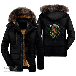 ScotsTee Shop Scottish Sutherland Modern Clan Crest Tartan Scratch Tartan Faux Fur Hooded Parka Jacket