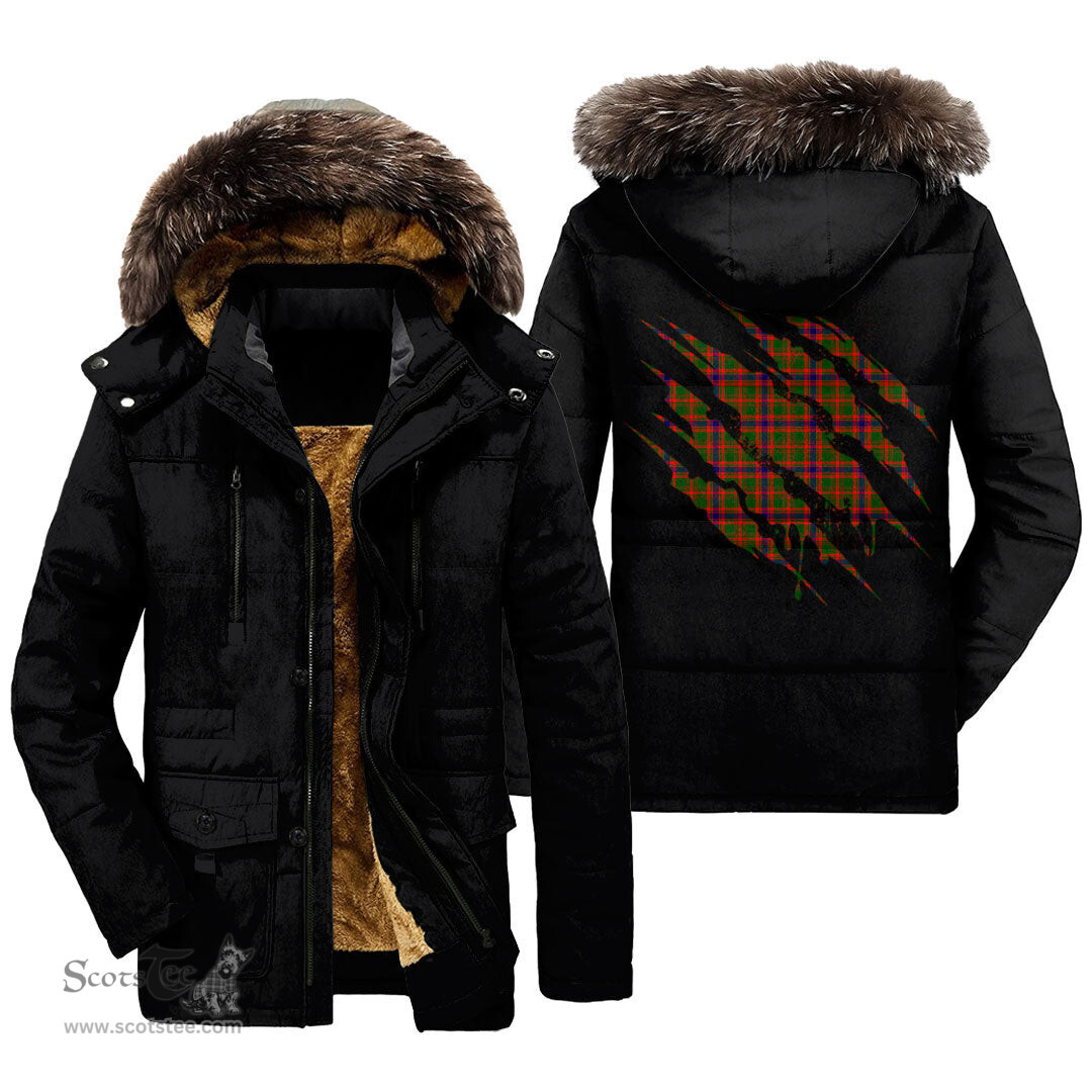 ScotsTee Shop Scottish Nithsdale District Clan Tartan Scratch Tartan Faux Fur Hooded Parka Jacket