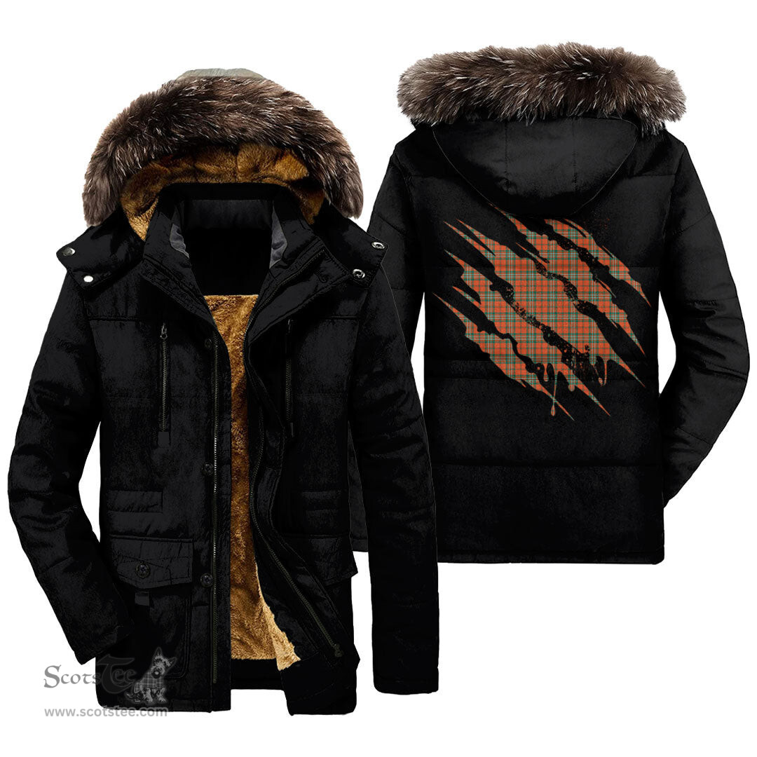 ScotsTee Shop Scottish Scott Ancient Clan Tartan Scratch Tartan Faux Fur Hooded Parka Jacket