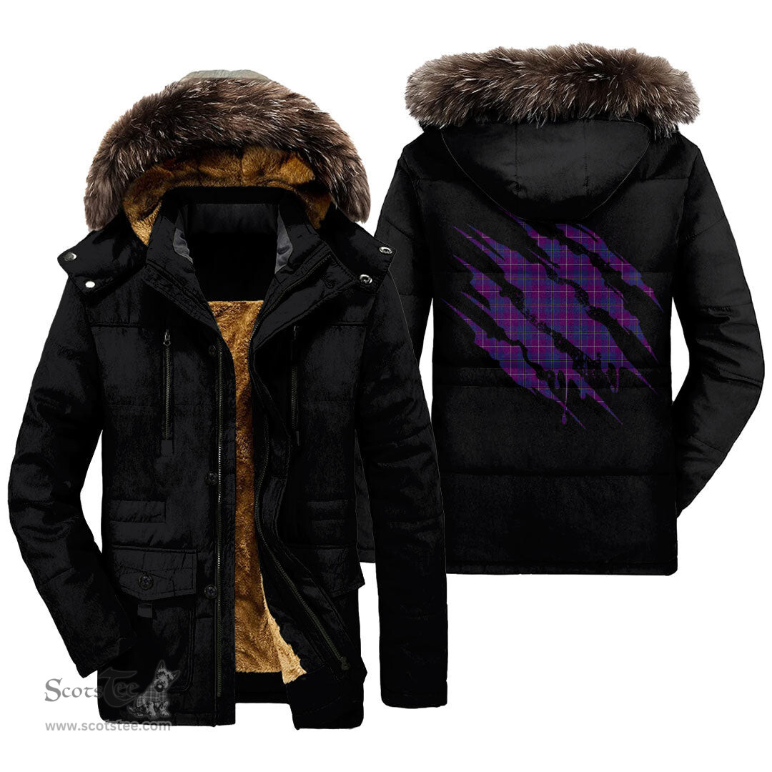 ScotsTee Shop Scottish Pride of Glencoe Clan Tartan Scratch Tartan Faux Fur Hooded Parka Jacket