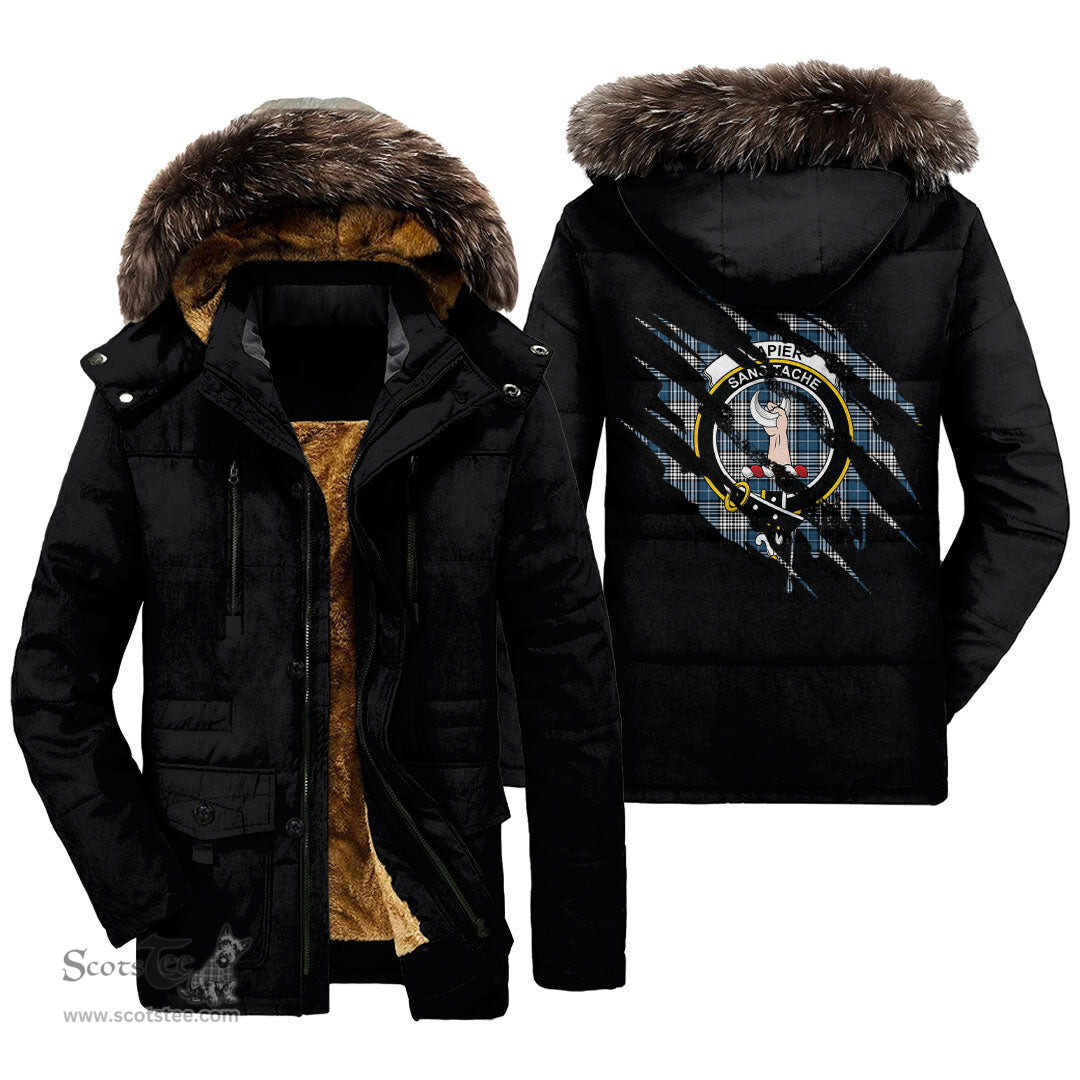 ScotsTee Shop Scottish Napier Modern Clan Crest Tartan Scratch Tartan Faux Fur Hooded Parka Jacket