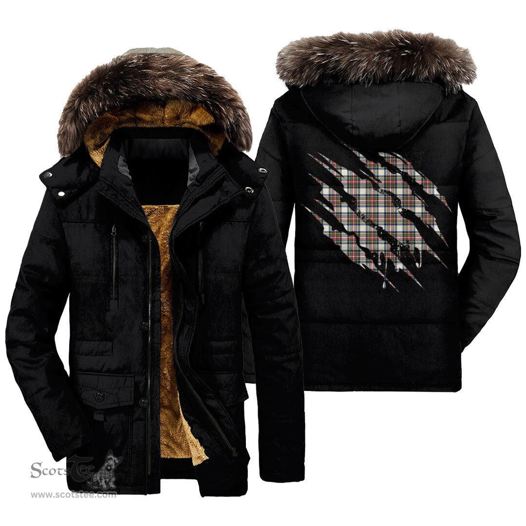 ScotsTee Shop Scottish Stewart Dress Ancient Clan Tartan Scratch Tartan Faux Fur Hooded Parka Jacket