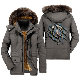 ScotsTee Shop Scottish Napier Ancient Clan Crest Tartan Scratch Tartan Faux Fur Hooded Parka Jacket