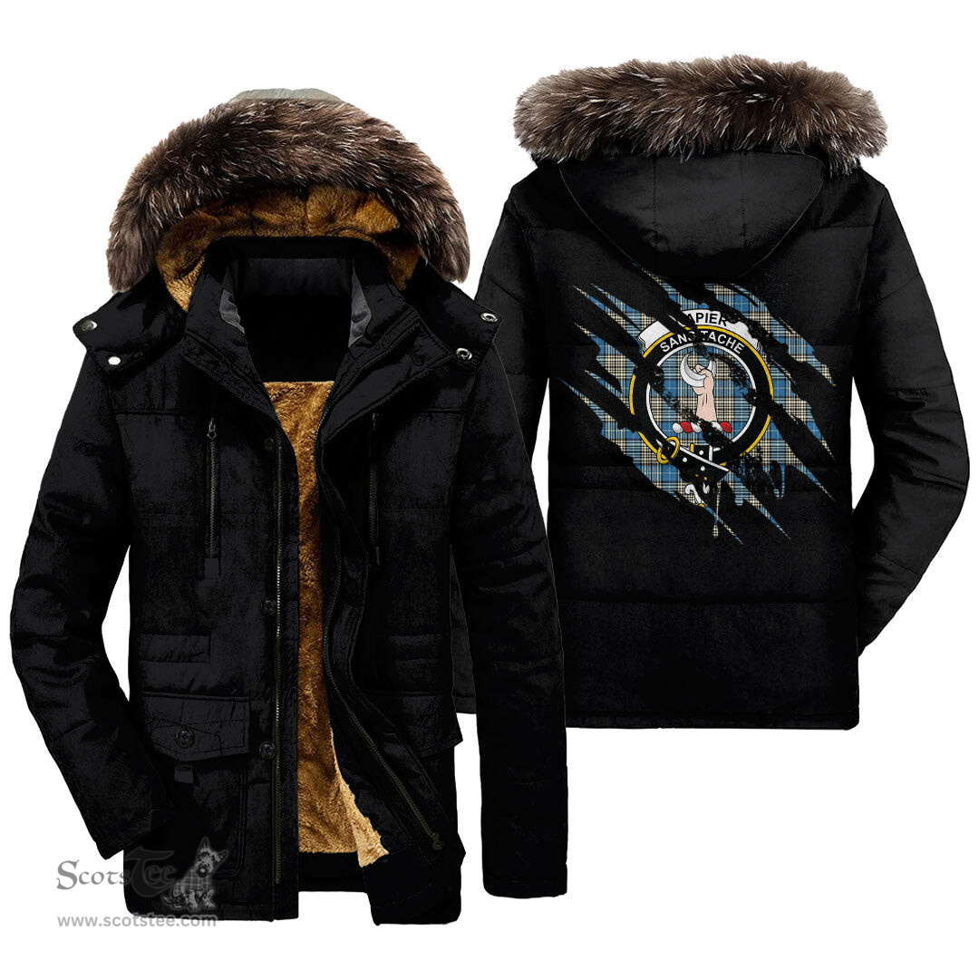 ScotsTee Shop Scottish Napier Ancient Clan Crest Tartan Scratch Tartan Faux Fur Hooded Parka Jacket