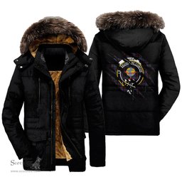 ScotsTee Shop Scottish Nairn Clan Crest Tartan Scratch Tartan Faux Fur Hooded Parka Jacket
