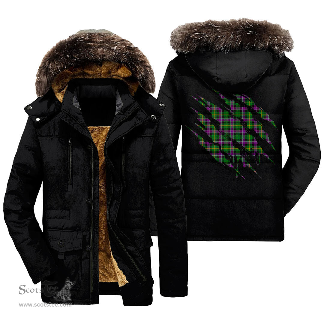 ScotsTee Shop Scottish Selkirk Clan Tartan Scratch Tartan Faux Fur Hooded Parka Jacket