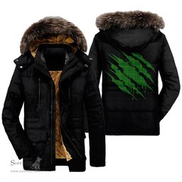 ScotsTee Shop Scottish Wexford County Clan Tartan Scratch Tartan Faux Fur Hooded Parka Jacket