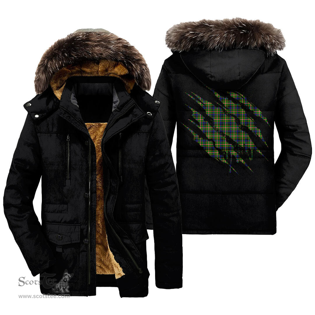 ScotsTee Shop Scottish Reid Green Clan Tartan Scratch Tartan Faux Fur Hooded Parka Jacket