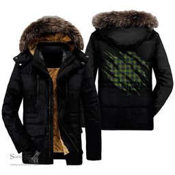 ScotsTee Shop Scottish Reid Green Clan Tartan Scratch Tartan Faux Fur Hooded Parka Jacket