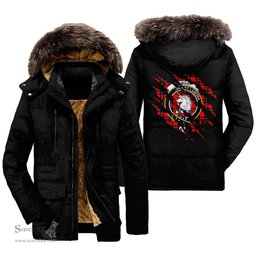 ScotsTee Shop Scottish Ramsay Modern Clan Crest Tartan Scratch Tartan Faux Fur Hooded Parka Jacket