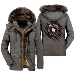 ScotsTee Shop Scottish Tennant Clan Crest Tartan Scratch Tartan Faux Fur Hooded Parka Jacket