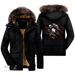 ScotsTee Shop Scottish Tennant Clan Crest Tartan Scratch Tartan Faux Fur Hooded Parka Jacket