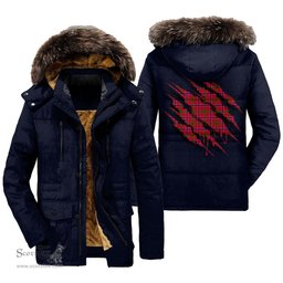 ScotsTee Shop Scottish MacRae Modern Clan Tartan Scratch Tartan Faux Fur Hooded Parka Jacket