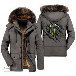 ScotsTee Shop Scottish MacLellan Ancient Clan Crest Tartan Scratch Tartan Faux Fur Hooded Parka Jacket