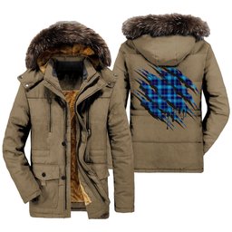ScotsTee Shop Scottish McKerrell Clan Tartan Scratch Tartan Faux Fur Hooded Parka Jacket