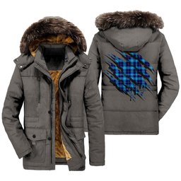 ScotsTee Shop Scottish McKerrell Clan Tartan Scratch Tartan Faux Fur Hooded Parka Jacket