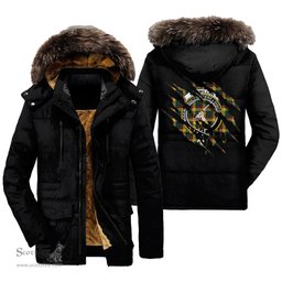ScotsTee Shop Scottish MacMillan Old Modern Clan Crest Tartan Scratch Tartan Faux Fur Hooded Parka Jacket