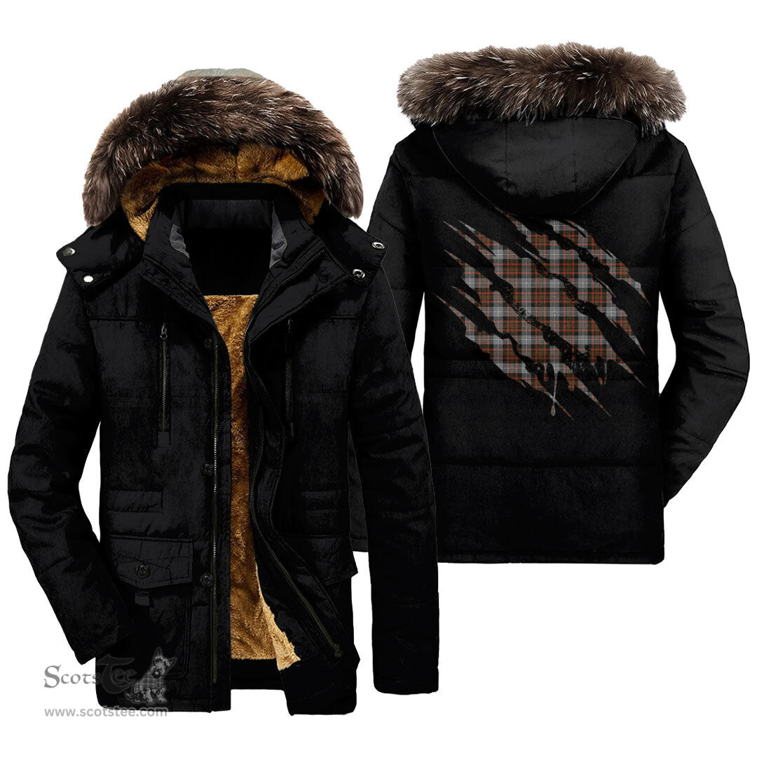 ScotsTee Shop Scottish MacRae Hunting Weathered Clan Tartan Scratch Tartan Faux Fur Hooded Parka Jacket