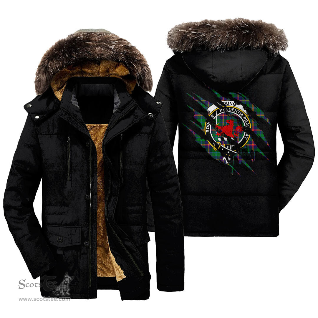 ScotsTee Shop Scottish Young Modern Clan Crest Tartan Scratch Tartan Faux Fur Hooded Parka Jacket