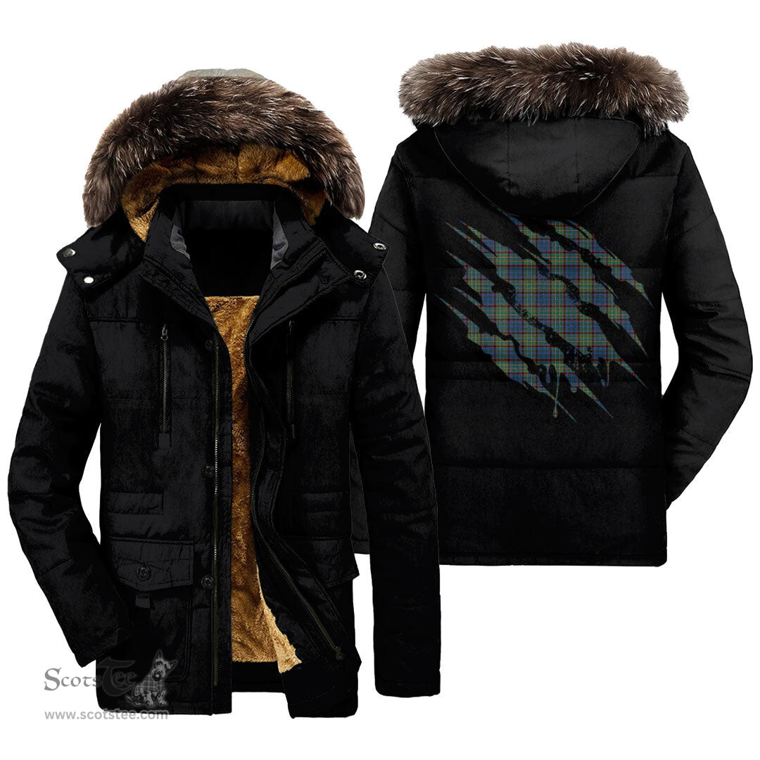 ScotsTee Shop Scottish Nicolson Hunting Ancient Clan Tartan Scratch Tartan Faux Fur Hooded Parka Jacket