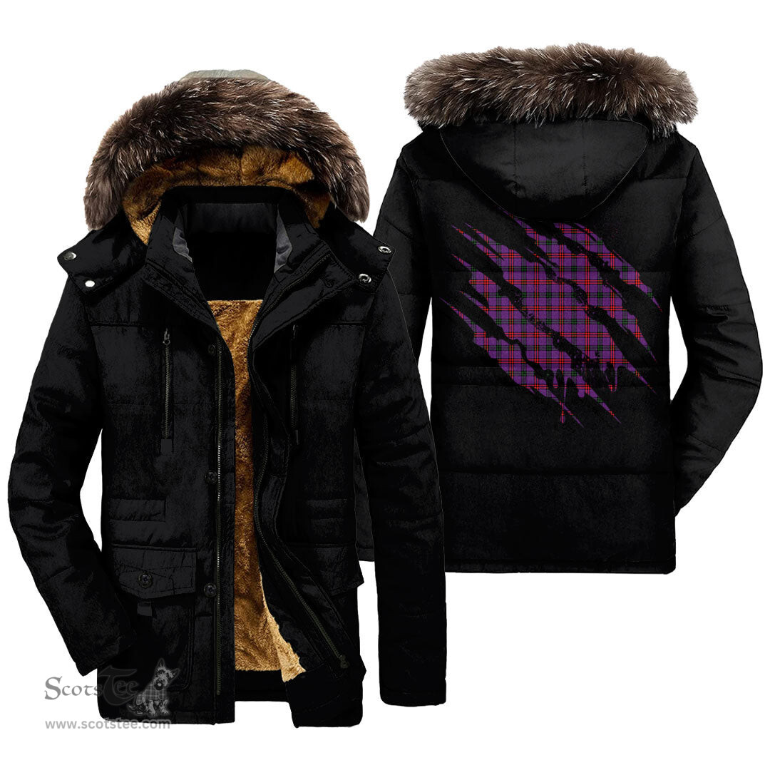 ScotsTee Shop Scottish Montgomery Modern Clan Tartan Scratch Tartan Faux Fur Hooded Parka Jacket