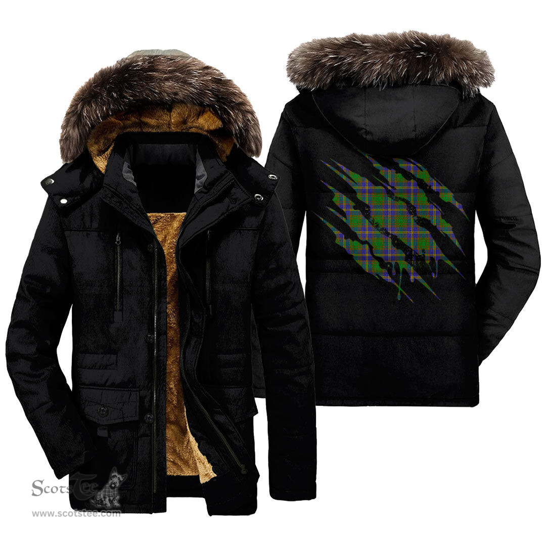 ScotsTee Shop Scottish Strange of Balkaskie Clan Tartan Scratch Tartan Faux Fur Hooded Parka Jacket