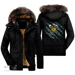 ScotsTee Shop Scottish Sinclair Hunting Ancient Clan Crest Tartan Scratch Tartan Faux Fur Hooded Parka Jacket