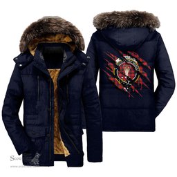 ScotsTee Shop Scottish Robertson Modern Clan Crest Tartan Scratch Tartan Faux Fur Hooded Parka Jacket
