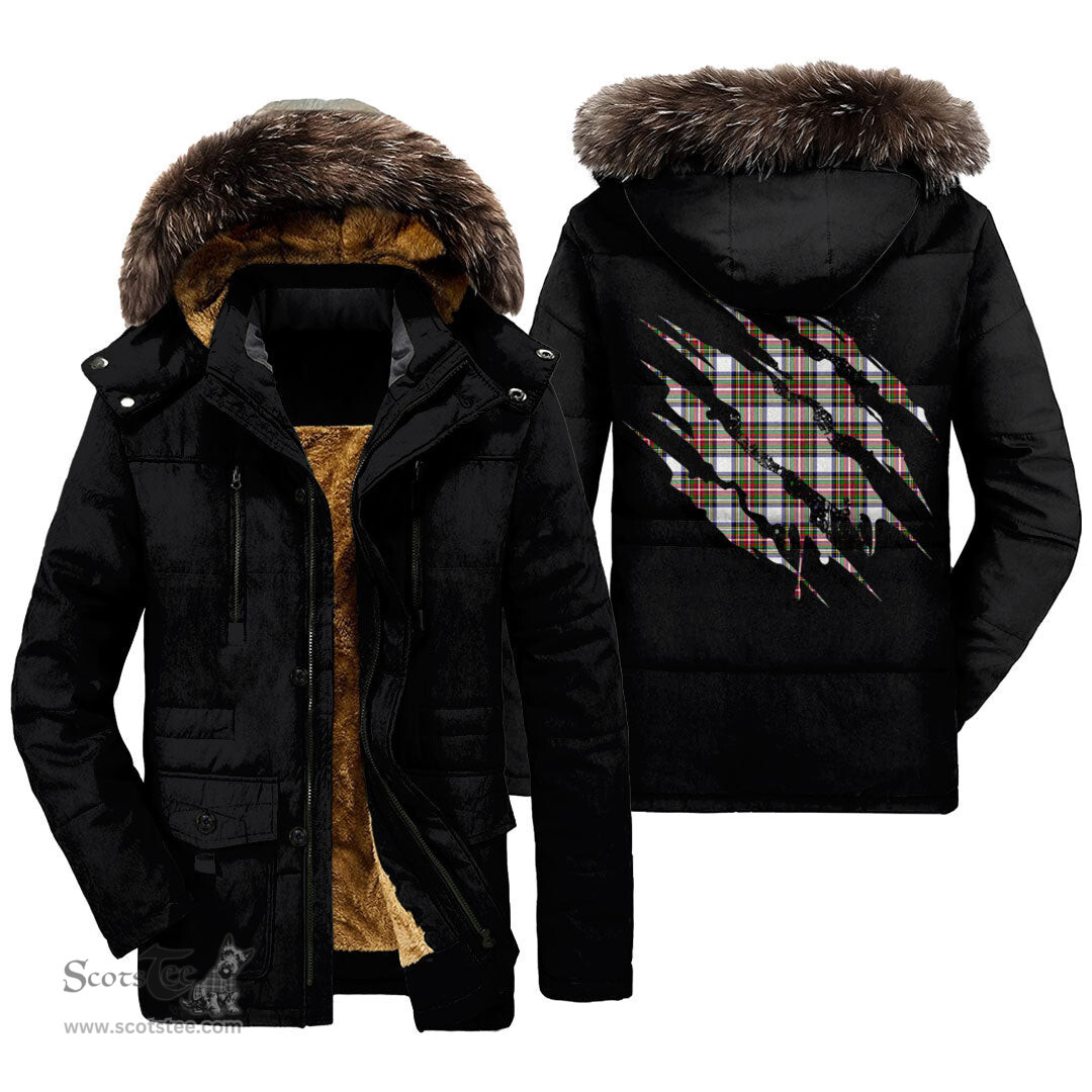 ScotsTee Shop Scottish Stewart Dress Modern Clan Tartan Scratch Tartan Faux Fur Hooded Parka Jacket
