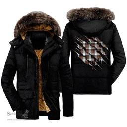 ScotsTee Shop Scottish Stewart Dress Modern Clan Tartan Scratch Tartan Faux Fur Hooded Parka Jacket