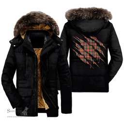 ScotsTee Shop Scottish Stewart Royal Ancient Clan Tartan Scratch Tartan Faux Fur Hooded Parka Jacket