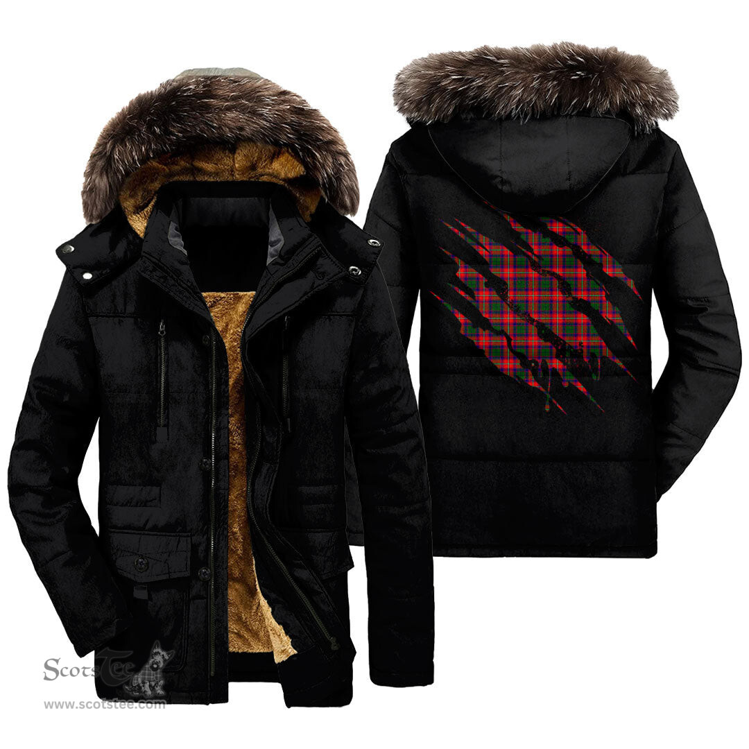 ScotsTee Shop Scottish Roxburgh District Clan Tartan Scratch Tartan Faux Fur Hooded Parka Jacket