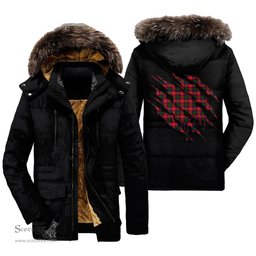 ScotsTee Shop Scottish Roxburgh District Clan Tartan Scratch Tartan Faux Fur Hooded Parka Jacket