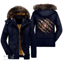 ScotsTee Shop Scottish Robertson Ancient Clan Crest Tartan Scratch Tartan Faux Fur Hooded Parka Jacket