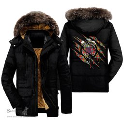 ScotsTee Shop Scottish Ogilvie Clan Crest Tartan Scratch Tartan Faux Fur Hooded Parka Jacket