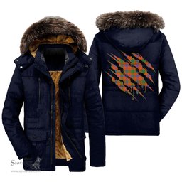 ScotsTee Shop Scottish Ross Ancient Clan Tartan Scratch Tartan Faux Fur Hooded Parka Jacket