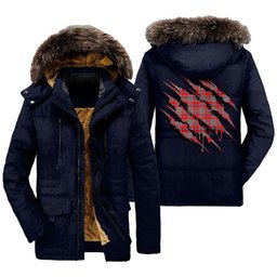 ScotsTee Shop Scottish Moubray Clan Tartan Scratch Tartan Faux Fur Hooded Parka Jacket