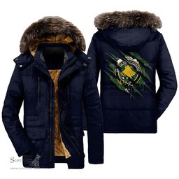 ScotsTee Shop Scottish Pringle Clan Crest Tartan Scratch Tartan Faux Fur Hooded Parka Jacket