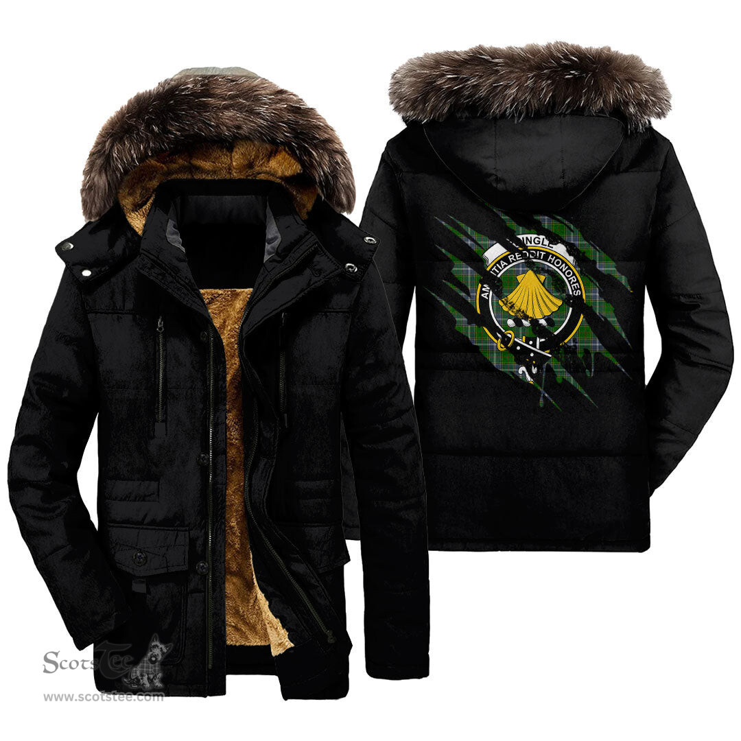 ScotsTee Shop Scottish Pringle Clan Crest Tartan Scratch Tartan Faux Fur Hooded Parka Jacket